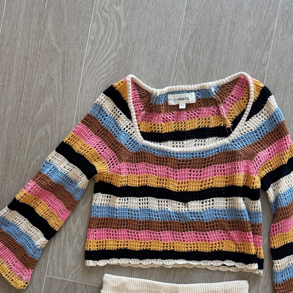 L Space Striped Crochet Top and Shorts Set - Picture 3 of 4